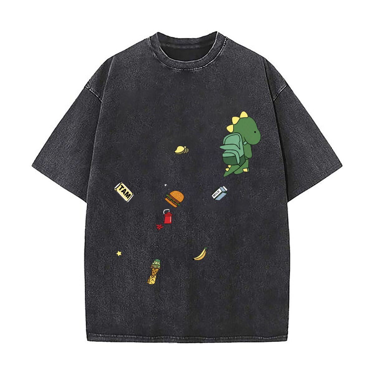 Food City Snacks - Tops streetwear amples effet vieilli avec